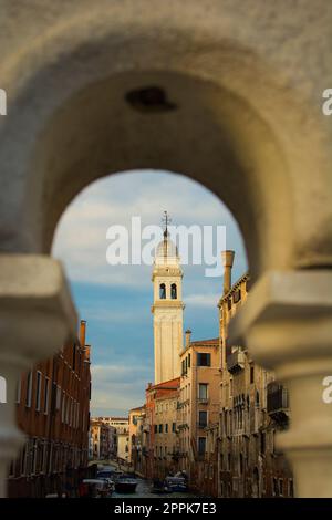 Leaning tower of Campanile di San Giorgio dei Greci in Venice Stock Photo