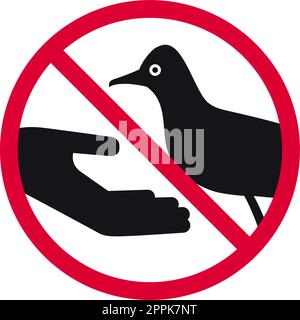 Do not feed birds prohibited sign, don't feed seagulls forbidden modern round sticker, vector illustration Stock Vector