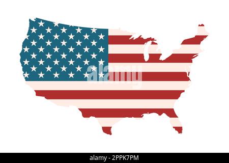 USA map with American flag. National symbol of United States of America. Graphic print design element. Isolated on white background. Vintage colors. Stock Vector