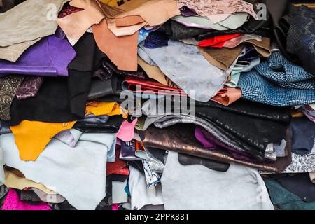 Samples of cloth and fabrics in different colors found at a fabrics market in Germany Stock Photo