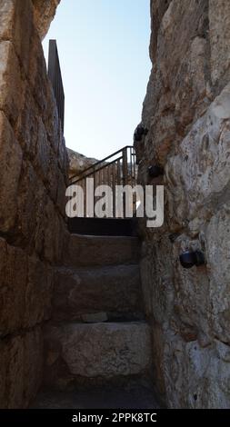 Way up to the octagonal guard tower of Antipatris Fort Binar Bashi, in Tel Afek National Park, Israel Stock Photo