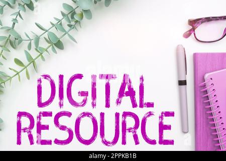 Conceptual caption Digital Resource. Business showcase content that distributed digitally over the Internet Stock Photo