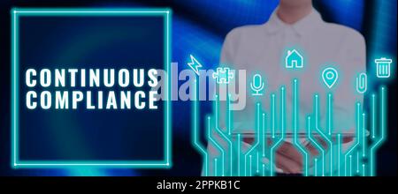 Text sign showing Continuous Compliance. Business idea Internal process that examines accounting practices Stock Photo