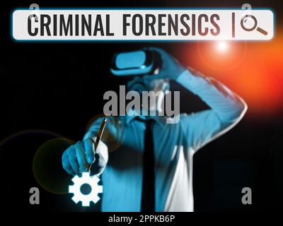 Writing displaying text Criminal Forensics. Business showcase Federal Offense actions Illegal Activities punishable by Law Stock Photo