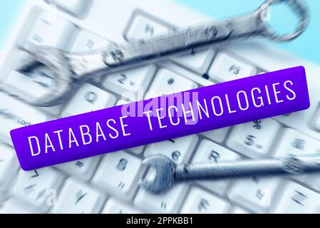 Text caption presenting Database Technologies. Business overview uses a database application that provides database services Stock Photo