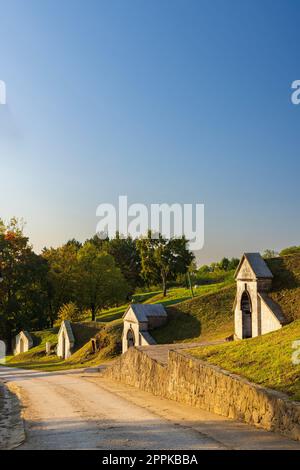 Traditional wine cellars in Tolcsva, Great Plain, North Hungary Stock Photo