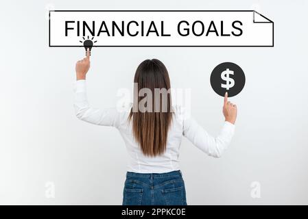 Writing displaying text Financial Goals. Word for targets usually driven by specific future financial needs Stock Photo