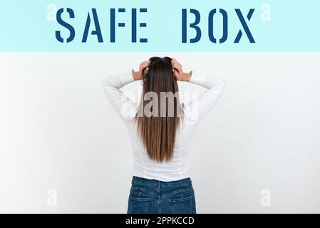 Hand writing sign Safe Box. Business showcase A small structure where you can keep important or valuable things Stock Photo