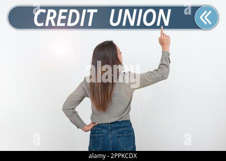 Writing displaying text Credit Union. Conceptual photo cooperative association that makes small loans to members Stock Photo
