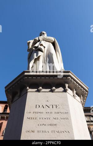 Verona, Italy - Dante Alighieri statue, famous poet old sculpture. Stock Photo