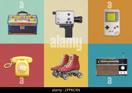 Retro things set from 1980s and 1990s Stock Photo
