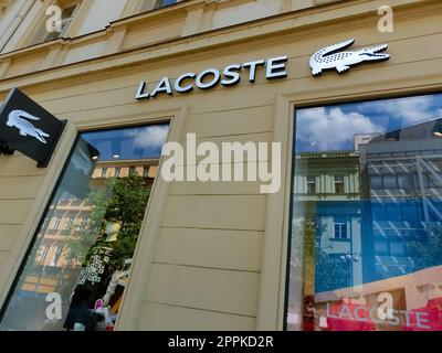 Entrance to Lacoste store in Prague, Czech republic. Stock Photo