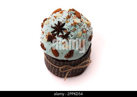 Easter cake with blue icing isolated on white background Stock Photo