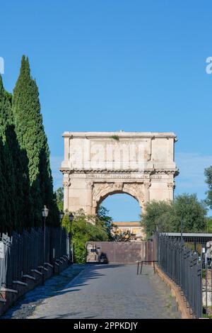 Arch of Titus, 1st-century AD triumphal arch in Via Sacra, Rome, Italy. Stock Photo