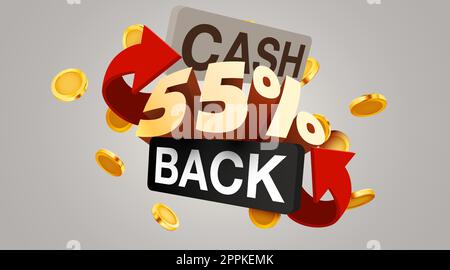 Cashback 55 percent icon isolated on the gray background. Cashback or money back label. Vector illustration Stock Vector