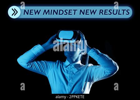 Text showing inspiration New Mindset New Results. Business approach Open to Opportunities No Limits Think Bigger Stock Photo