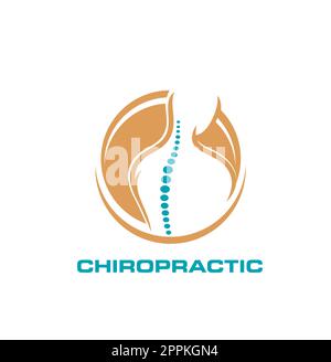 Chiropractic icon, physiotherapy, spine, back pain, body health and massage therapy. Vector silhouette of human figure with abstract bones of sine and Stock Vector