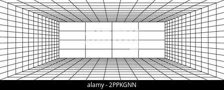 Retro geometry grid tunnel on black background. Vector illustration Stock Vector