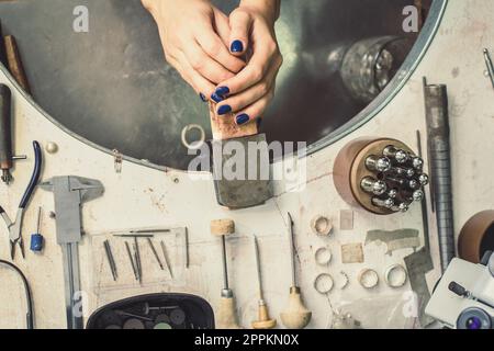 Close up jewelry maker tools concept photo Stock Photo