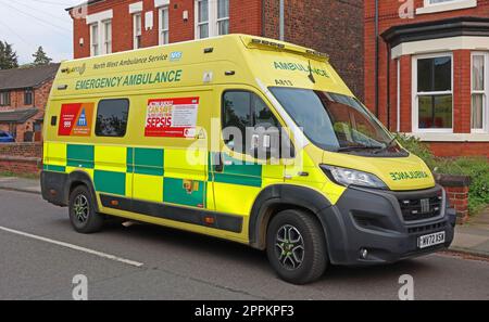 North West ambulance service, NHS emergency ambulance vehicle on call, in Stockton Heath, Warrington, Cheshire, England, UK, WA4 Stock Photo