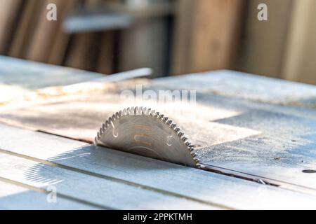 circular saw blade in carpentry Stock Photo