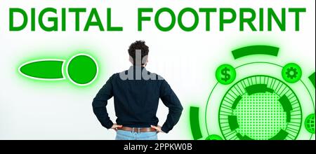 Writing displaying text Digital Footprint. Word for uses digital technology to operate the manufacturing process Stock Photo