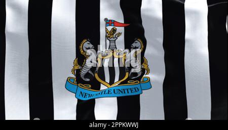 Fabric background with the Newcastle United flag waving Stock Photo