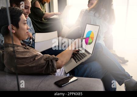 Businessman in office connected on internet network. concept of startup company Stock Photo