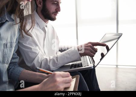 Businessman in office connected on internet network. concept of startup company Stock Photo