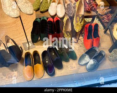 carnival shoes in window of shoe store in Venice Stock Photo