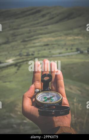 Close up woman holding compass concept photo Stock Photo
