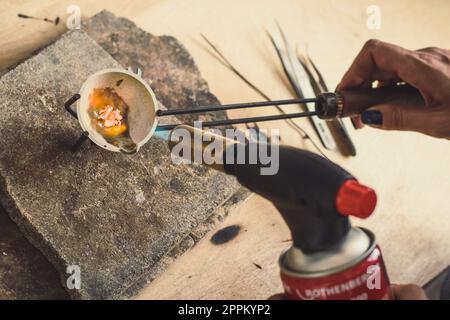 Close up melting metal for casting concept photo Stock Photo