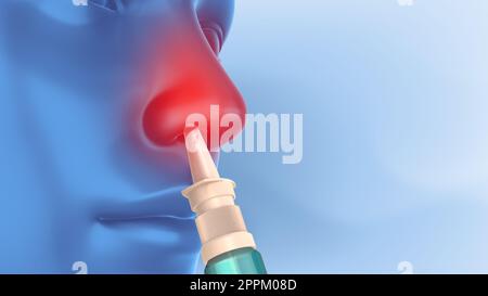 Clearing cold with decongestant nasal spray Stock Photo