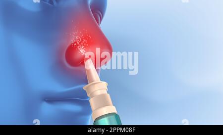 Clearing cold with decongestant nasal spray Stock Photo