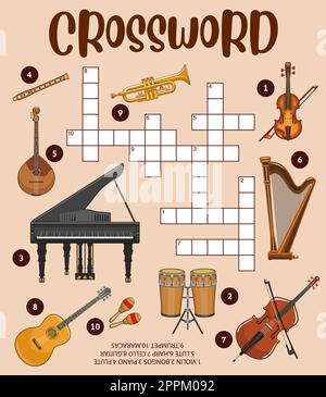 Musical instruments. Crossword puzzle worksheet. Word quiz, crossword ...