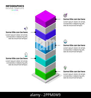 Infographic template with icons and 5 options or steps. Isometric tower. Can be used for workflow layout, diagram, banner, webdesign. Vector illustrat Stock Vector