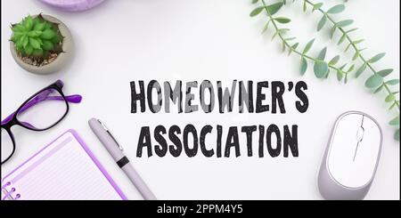 Handwriting text Homeowner's Association. Conceptual photo Covers losses and damages to an individual's house Stock Photo