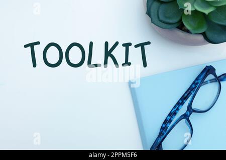 Text caption presenting Toolkit. Business approach set of tools kept in a bag or box and used for a particular purpose Stock Photo