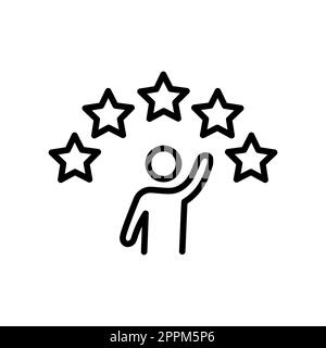 Man and 5 stars, rating line icon. User reviews, feedback, quality control symbol Stock Vector