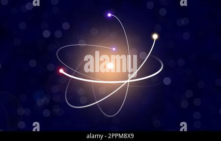Virtual model of atom on dark background. Illustration Stock Photo