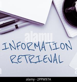 Handwriting text Information Retrieval. Business concept A place where data are stored and can be found Stock Photo