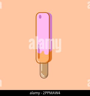 Peach ice cream in pink frosting - multicolored ice cream on peach background with highlights looks appetizing. Vector, object, EPS10. Stock Vector