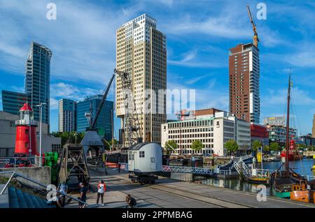 ROTTERDAM, THE NETHERLANDS - AUGUST 26, 2013: Exterior view from the Maritime Museum in the Maritime District of Rotterdam, the Netherlands. The Maritime District was originally a port area, now being transformed into a living area Stock Photo