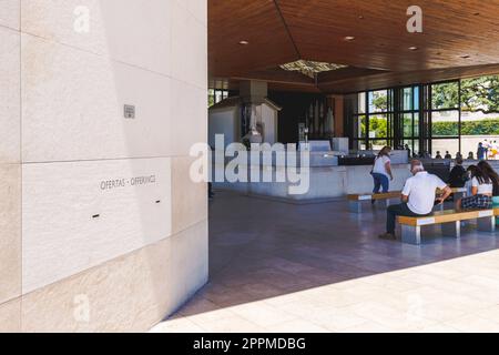 Pilgrims queuing outside the Chapel of the Apparitions, Fatima, Portugal Stock Photo