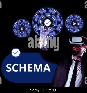 Conceptual caption Schema. Word for representation of plan or theory in form of outline or model Stock Photo