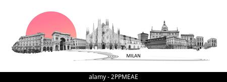 Photo collage from Milan, Italy. Collage includes major landmarks. Art design Stock Photo