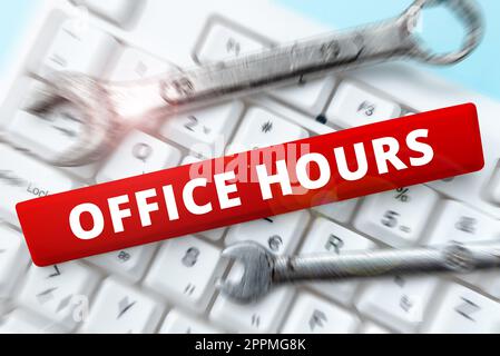 Text showing inspiration Office Hours. Business approach The hours which business is normally conducted Working time Stock Photo