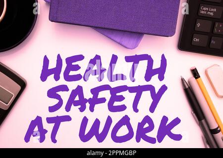 Sign displaying Health And Safety At Work. Business showcase Secure procedures prevent accidents avoid danger Stock Photo