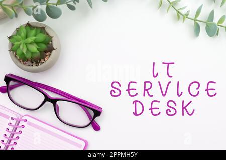 Text caption presenting It Service Desk. Word Written on Technological support online assistance help center Stock Photo