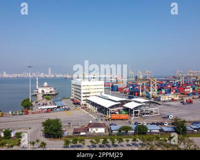 Aerial view container terminal Port Butterworth in sunny day Stock Photo